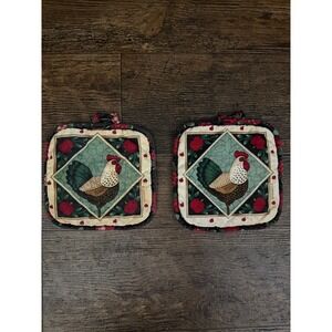 Franco Apple‎ Rooster Pot Holders Set of 2 Kitchen Decor Quilted Hot Pads